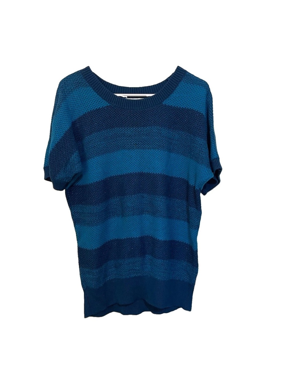 The Limited Blue Striped Scoop-Neck Knit Sweater SS Dolman Y2K